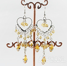 heart chandelier style drop shape yellow crystal earrings