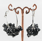 Fashion Carved 6-7Mm Black Obsidian Chips Dangle Earrings With Large Ear Hoops