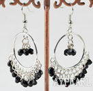 Fashion Large Loops 4Mm Black Crystal Dangle Earrings With Fish Hook