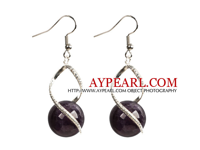 Fashion Design Amethyst Beads Spiral Shape Dangle Earrings