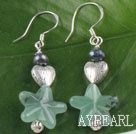 black pearl and star shape aventurine earrings with heart charm