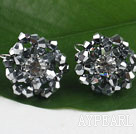 Lovely Cluster Style Gray And White Crystal Earrings With Ear Hoops