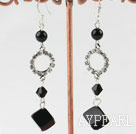 Wholesale dangling black agate stone earrings with rhinestone