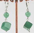 Lovely Faceted Round And Cubic Shape Aventurine Dangle Earrings With Lever Back Hook