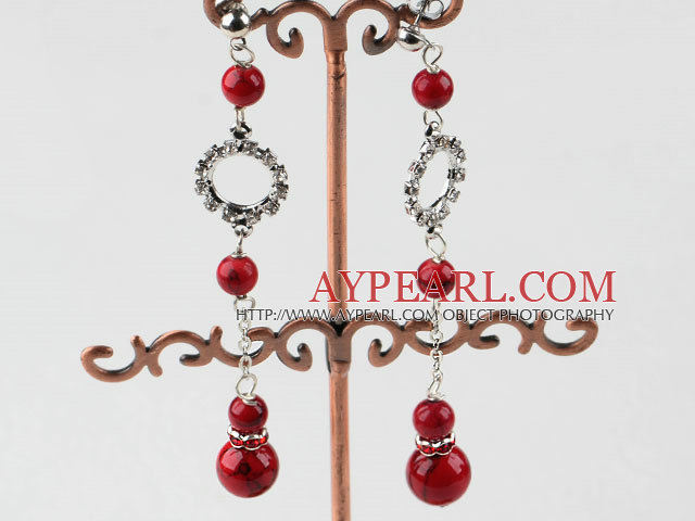 dangling red blood stone earrings with rhinestone