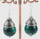 Wholesale 16mm round phoenix stone earrings with tibet silver cap