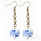 Dangle Style Round Blue and White Porcelain Beads Earrings