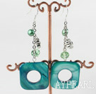 lovely green shell pearl and crystal earrings