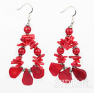 Fashion Mixed Round Teeth Nut Shape Red Coral Loop Earrings With Fish Hook
