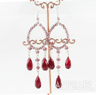 chandelier style drop shape red crystal earrings