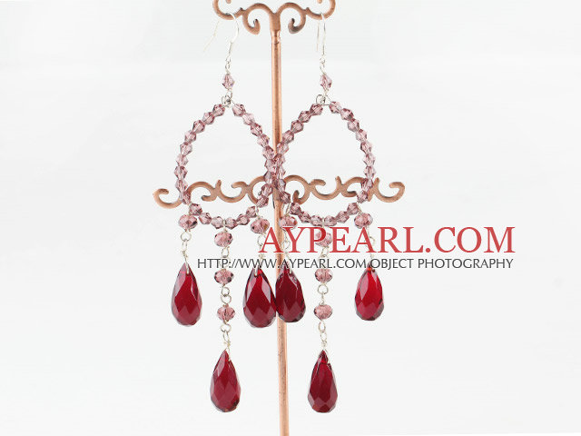chandelier style drop shape red crystal earrings