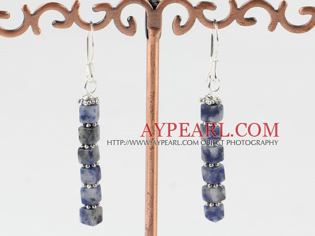 Cute Layer Style 4Mm Square Shape Sodalite Dangle Earrings With Fish Hook