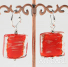 lovely square shape red colored glaze earrings