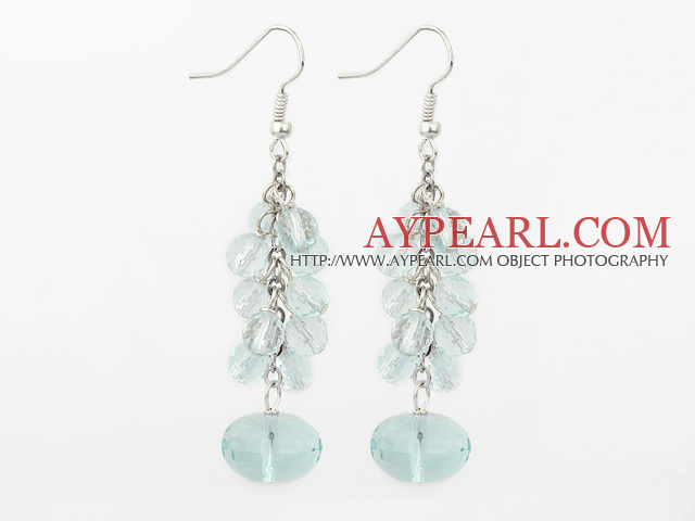 Fashion Loop Chain Cluster Style Switzerland Blue Crystal Drop Earrings With Fish Hook