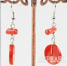 Lovely Disc And Cylinder Shape Red Coral Dangle Earrings With Fish Hook