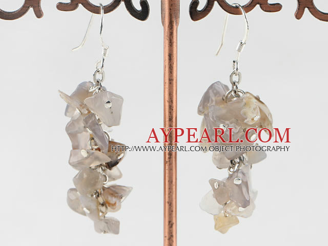 6-7mm cluster style gray agate chips earrings