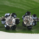 Lovely Faceted Black And White Clear Crystal Hoop Earrings