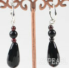 Wholesale lovely garnet and drop shape black agate earrings