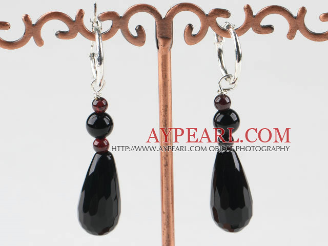 lovely garnet and drop shape black agate earrings