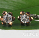 Lovely Faceted Brown And White Clear Crystal Hoop Earrings