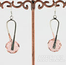 Lovely Round Faceted Rose Pink Crystal And Loop Metal Charm Dangle Earrings 