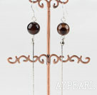 Simple Long Dangling Style 10Mm Round Agate Ball Dangle Earrings
