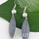 Simple Style Leaf Shape Gray Stone And Sturdy Ball Dangle Earrings