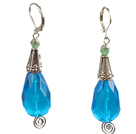 Summer Style Aventurine Faceted Drop Shape Blue Crystal Dangle Earrings With Lever Back Hook