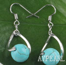 Beautiful Simple Style 10Mm Turquoise Ball Twisted Loop Dangle Earrings With Fish Hook
