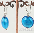 Wholesale Lovely Simple Style Flat Round Blue Colored Glaze Earings With Ear Hoops