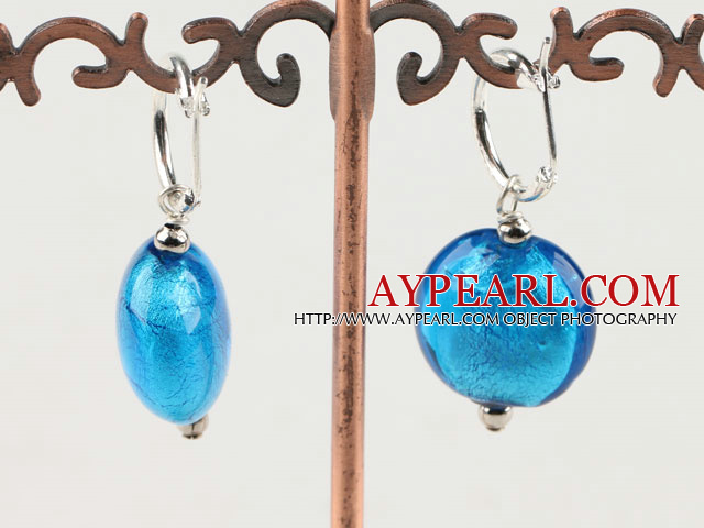 Lovely Simple Style Flat Round Blue Colored Glaze Earings With Ear Hoops