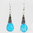 Classic Design Lake Blue Color Drop Shape Faceted Crystal Earrings