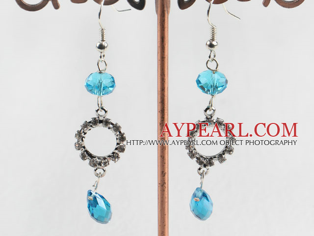 dangling blue manmade crystal earrings with rhinestone
