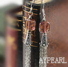 Wholesale Lovely Long Chain Loop Style Red Square Colored Glaze Dangle Earrings With Fish Hook
