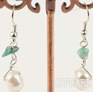 Lovely Chipped Aventurine And White Freshwater Pearl Drop Earrings With Fish Hook