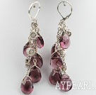 purple crystal earrings with heart tibet silver charms