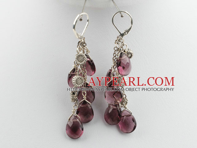 purple crystal earrings with heart tibet silver charms