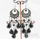 Wholesale chandelier style black agate white crystal earrings