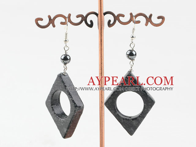 black flower jade earrings with hollow center