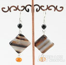 Fashion Long Style Round Rhombus Black And Orange Agate Dangle Earrings