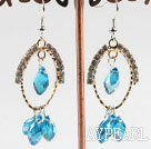 lovely sea blue crystal earrings on gold tone loop with rhinestone