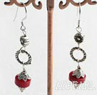 Lovely Red Donut Coral Looped Cap And Flower Charm Dangle Earrings