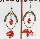 lovely red crystal earrings on gold tone loop with rhinestone