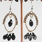 lovely black crystal earrings on gold tone loop with rhinestone
