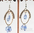 lovely light blue crystal earrings on gold tone loop with rhinestone