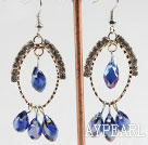 lovely deep blue crystal earrings on gold tone loop with rhinestone