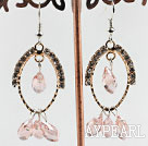 lovely pink crystal earrings on gold tone loop with rhinestone