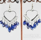 lovely mandmade deep blue crystal earrings on heart metal loop