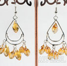 Lovely Vintage Mandmade Yellow Crystal Loop Dangle Earrings With Fish Hook