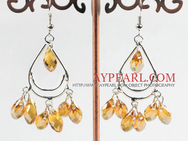 Lovely Vintage Mandmade Yellow Crystal Loop Dangle Earrings With Fish Hook